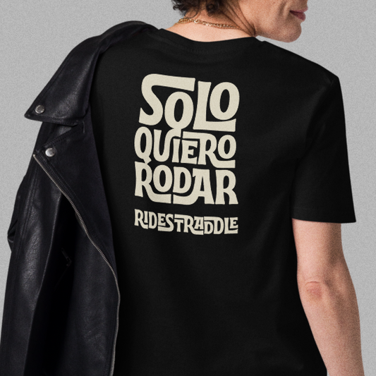Camiseta motera Solo Quiero Rodar — diseño vintage en español, algodón orgánico, ropa motera custom Ridestraddle
